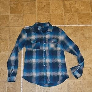 Eddie Bauer Blue and White Plaid Flannel Casual Shirt